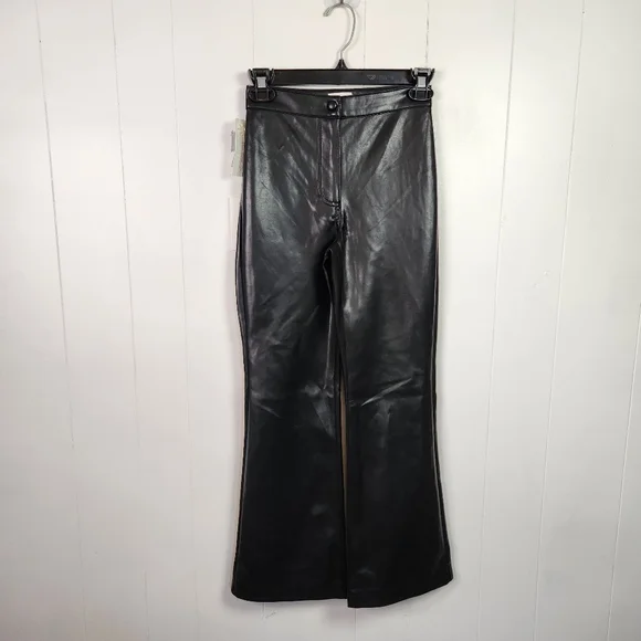 Aritzia Wilfred Adele Faux Leather Kick Flare Pants New NWT Size 00 High Rise - Picture 4 of 12